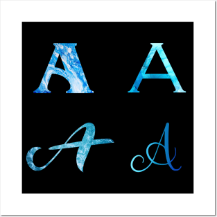 Hydro Flask stickers - letter A monogram (ocean waves + watercolor) | Sticker pack set Posters and Art